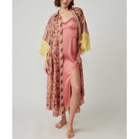 FREE PEOPLE Watching Waves Maxi Shirt / Mauve Combo NWT - Picture 1 of 11